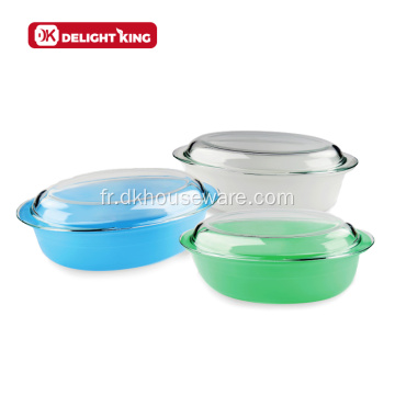 Casseroles en revêtement coloré avec vaisselle de couvercle de verre